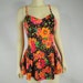 60s 70s Skirted Swimsuit in Black with Neon Floral - medium