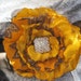 Golden Yellow Satin with Golden Yellow and Brown Chiffon Flower Pin, Brooch, Hair Clip with Rhinestone Accent