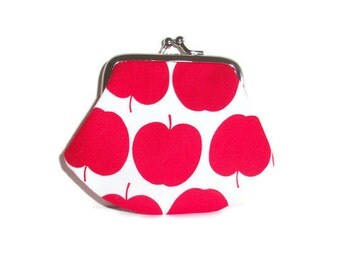 Red Coin Purse - Small Change Purse - Fabric Coin Purse - Money Wallet - Framed Coin Purse