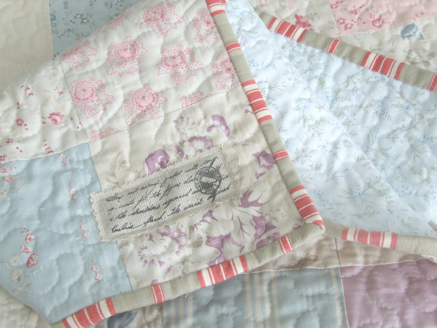 Baby Quilt Girls Quilt Moda Fabric Small Quilt by PlatoSquirrel