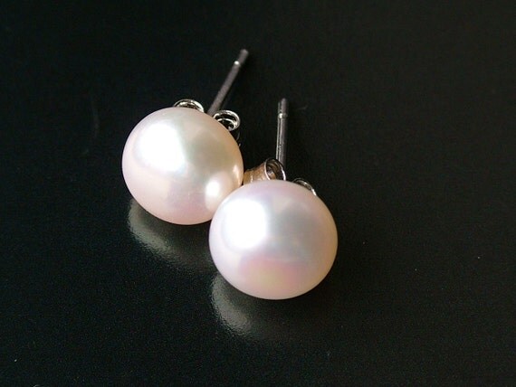 7-8mm white freshwater pearl earring with sterling by classpearl