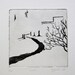 Original dry point print - autumn tree and path leading past art college