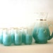 Frosted Aqua Blue Blendo Pitcher & Glasses Set - 7 Pieces