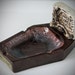 1950s Cancer Cures Smoking Ashtray Made In Japan Ashes to Ashes Redware Pottery Coffin Shaped Tombstone