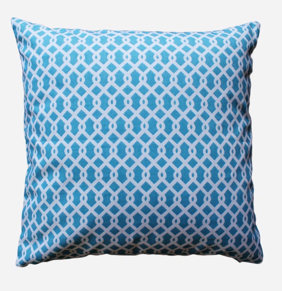 Aqua / Teal Trellis Pillow Cover 18 x 18