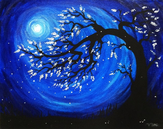 Items similar to Original Surreal Blue Tree Painting Wall Art on Etsy