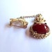 SOLD Carnelian Glass Fob Bow Brooch 1950s Vintage Jewelry
