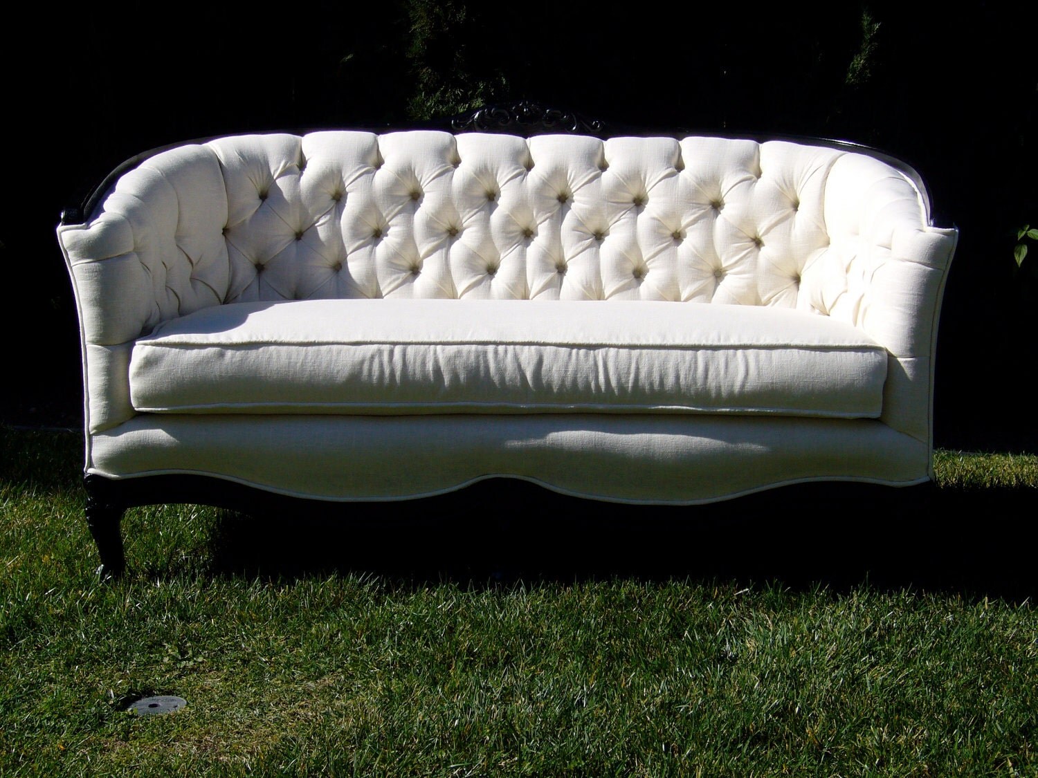Beautiful Tufted White Linen Sofa