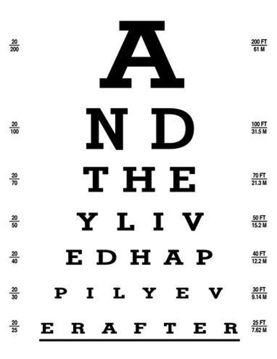 items similar to and they lived happily ever after eye exam chart 8