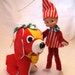 Vintage Pixie Santa Claus Elf Ornament Stuffed Dog JAPAN 1960's Christmas Tree Decor, Holiday Decor, Retro collectible