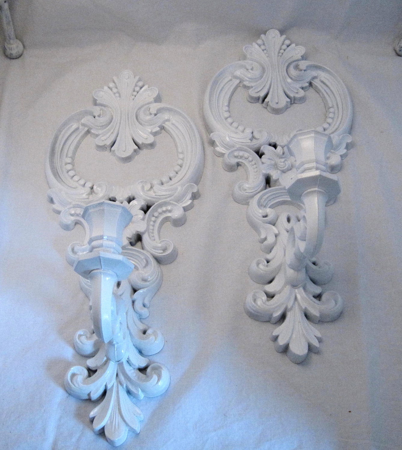 pr Vintage ornate white Wall Sconces candle holders Shabby