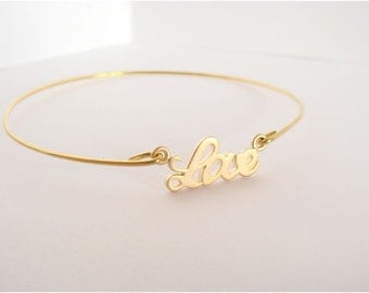 Gold LOVE bangle - Love bracelet - Bridesmaid gift - Bridal bracelet - Friendship bracelet - Minimalist jewelry