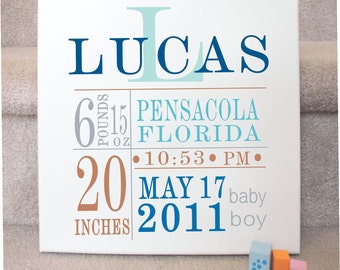 baby canvas birth announcement custom canvas baby gift Custom canvas print Custom Birth Canvas -blue and brown-dream colors baby decor