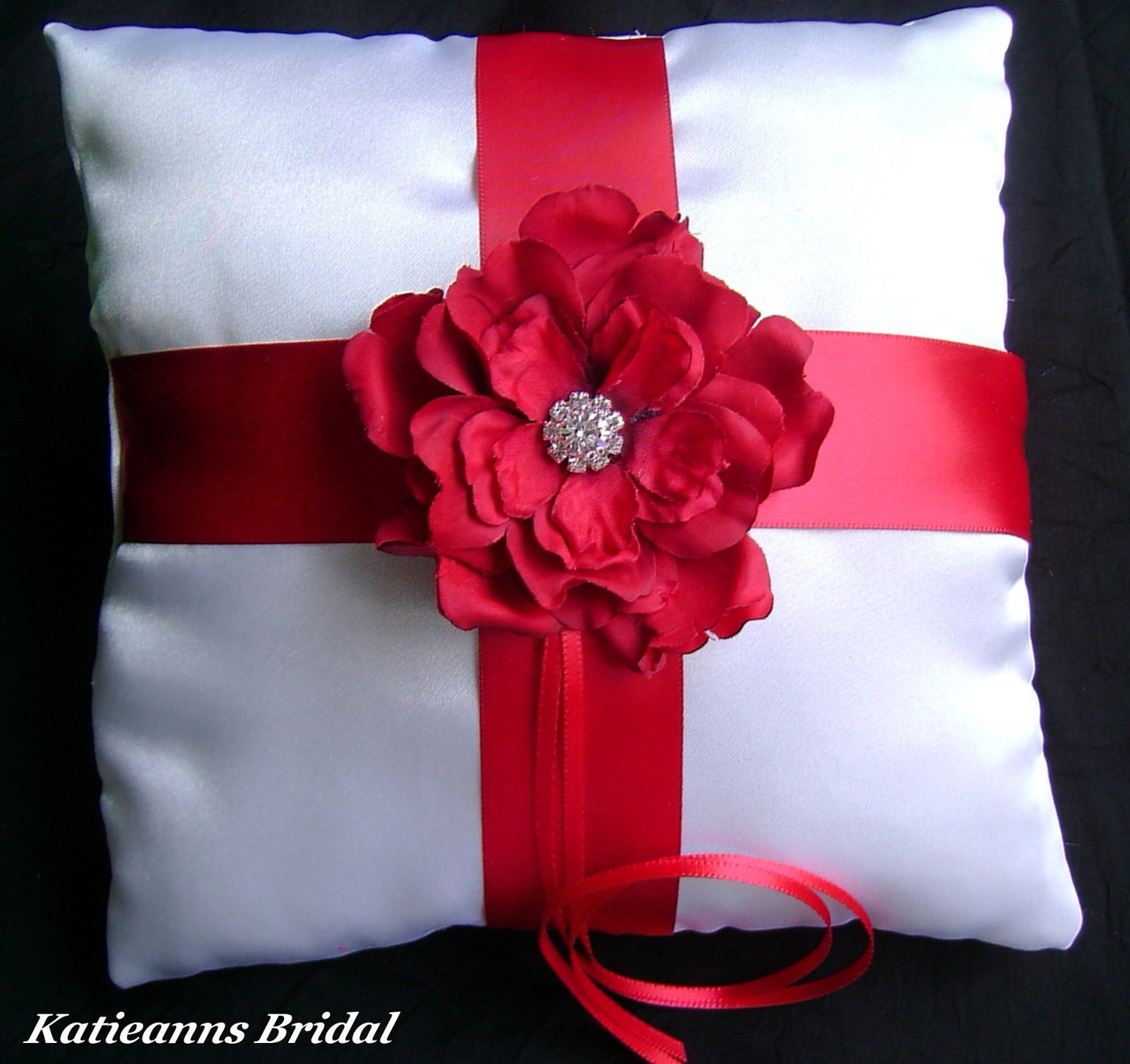 White and Red Satin Ring Bearer Pillow by Katieannsbridal on Etsy