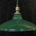 One of Two Green Enamel Tin Shade on Green Cloth Cord Gas Station Kitchen Light
