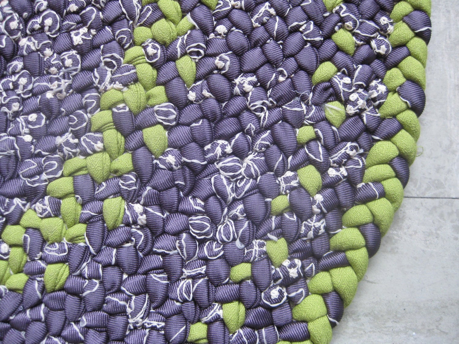 Braided Rug Purple and Lime Green Hand Made