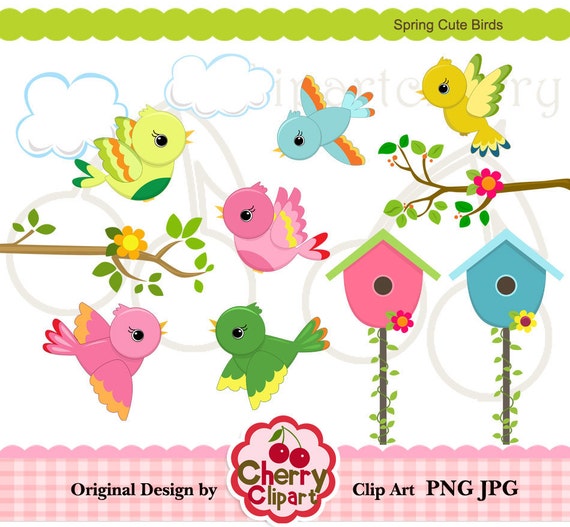 Spring Cute Birds Digital Clipart Set for Personal and