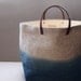 natural organic dip-dyed ombre blue Indigo linen fabric storage basket / box / hamper/ knitting/ LARGE size with leather carry handles