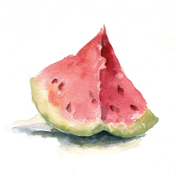 Watermelon Watercolor Print Food Art Print Fruit Art by cmqstudio