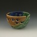 Yarn Bowl in Green Brown and Blue Leaf Pattern