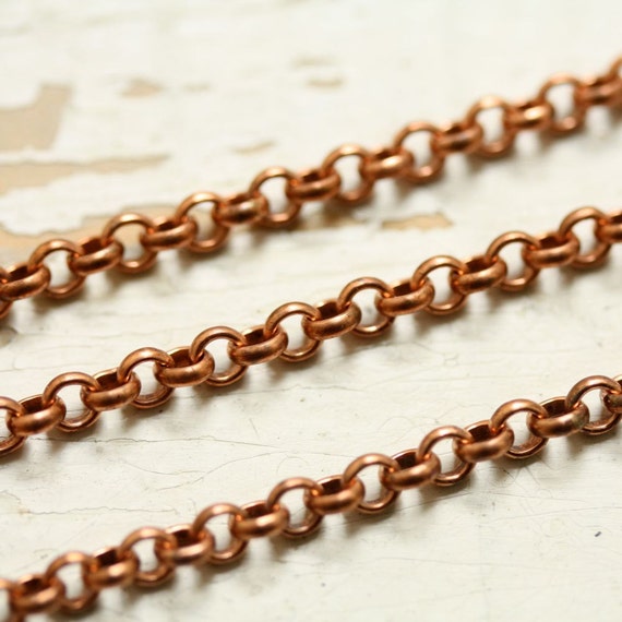 6ft Solid Copper Belcher Rolo Chain 3.5mm Round Links 3mm 4mm