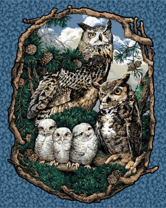 Fabric Cotton Panel Owls who gives a hoot BTP sewing craft