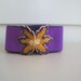 Vintage Stretch Belt, Purple and Gold Cinch Belt with Enamel Leaf Buckle