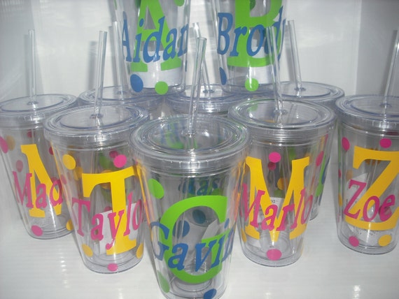 Items similar to Set of 12 personalized acrylic cups with lids and ...