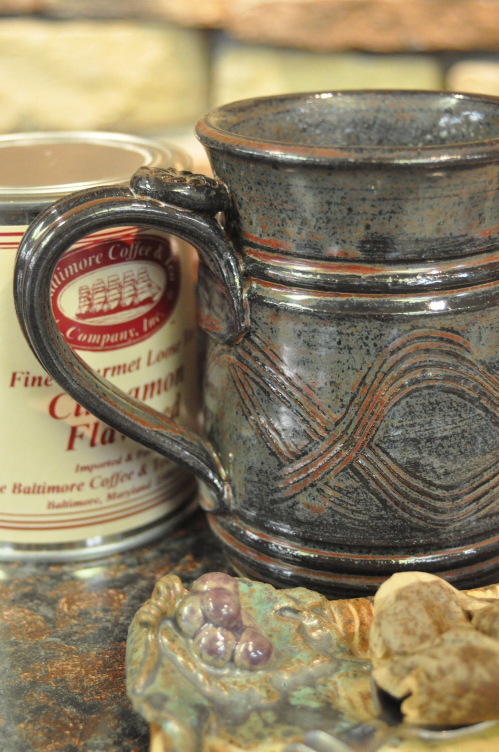 Stoneware Pottery Mug with Ancient Jasper Glaze. 41/2