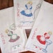 Vintage Linen Applique Embroidered 3 Tea Towels Girls and Dishes