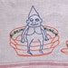 Vintage Towel Irish Linen Embroidered Gnome Tea Red Stripes