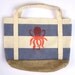 SALE- Blue and Cream Nautical Striped Tote Bag with Octopus Block Print