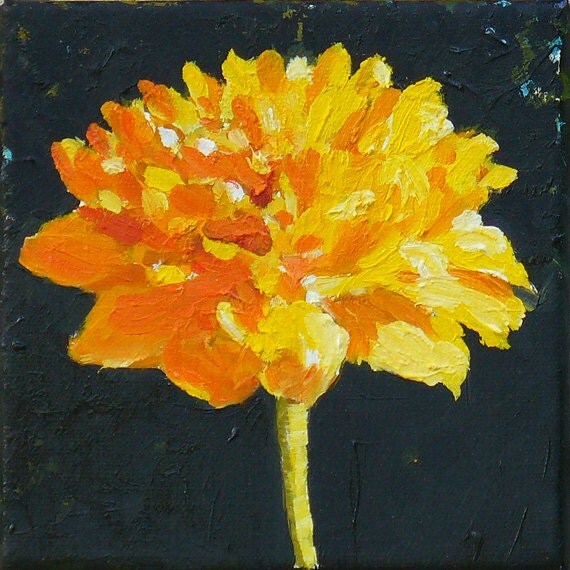 Yellow Flower Still Life Painting Oil on canvas 6x6 inch Fine