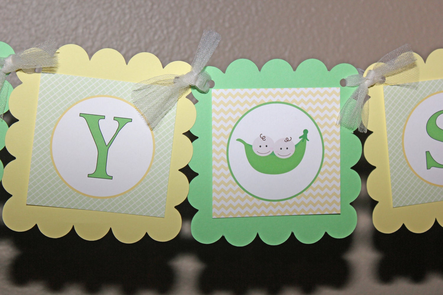 Sweet Pea Baby Shower banner green and yellow two peas in a