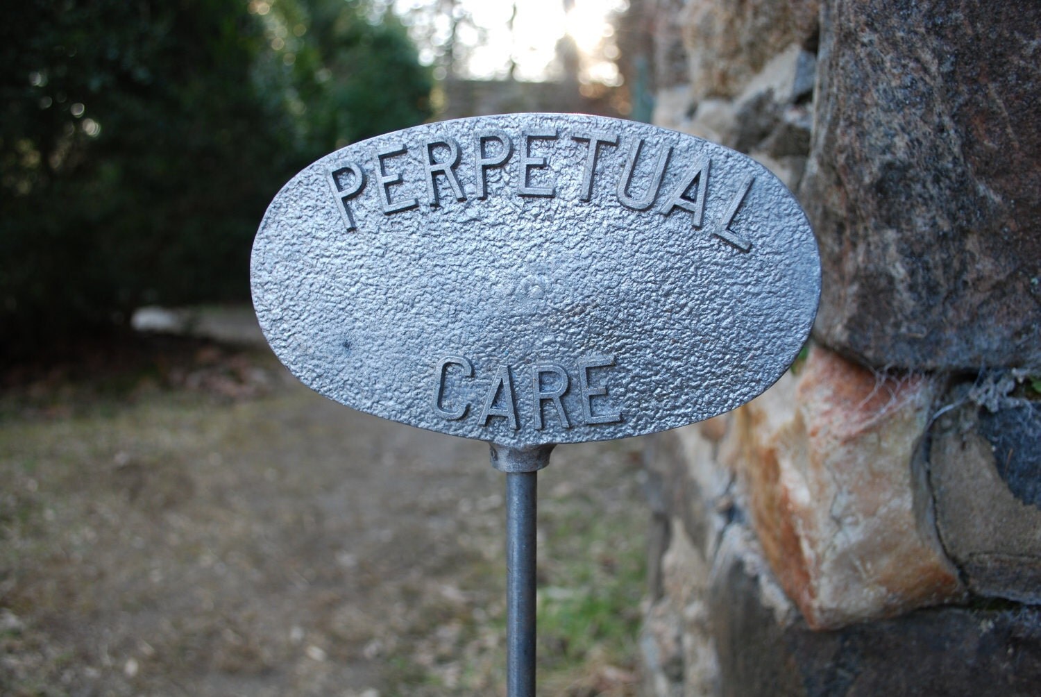 Vintage Perpetual Care Cemetery Plot Marker by TheHiddenRoom