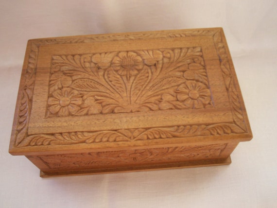 Items similar to Wood Jewelry Box with flower pattern Hand carved ...