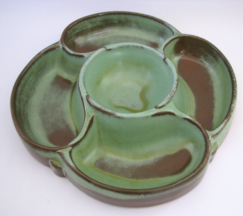 Reserved Vintage Frankoma Pottery Chip and Dip Divided Bowl