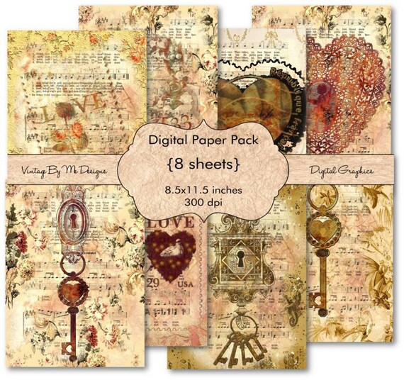 Digital Scrapbook Paper Pack Vintage Valentine's Day Heart