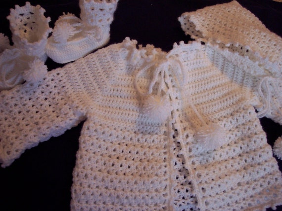 Sale Baby Sweater White Set size 3-6 mths by SandysCorner on Etsy