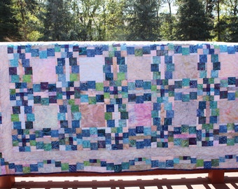 Queen Quilt - Monet's Wedding Ring - Batik Prints - Handmade Quilt-