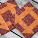 Fall Potholders Trivets Set of Two Handmade Quilt Block Churn Dash Orange Red