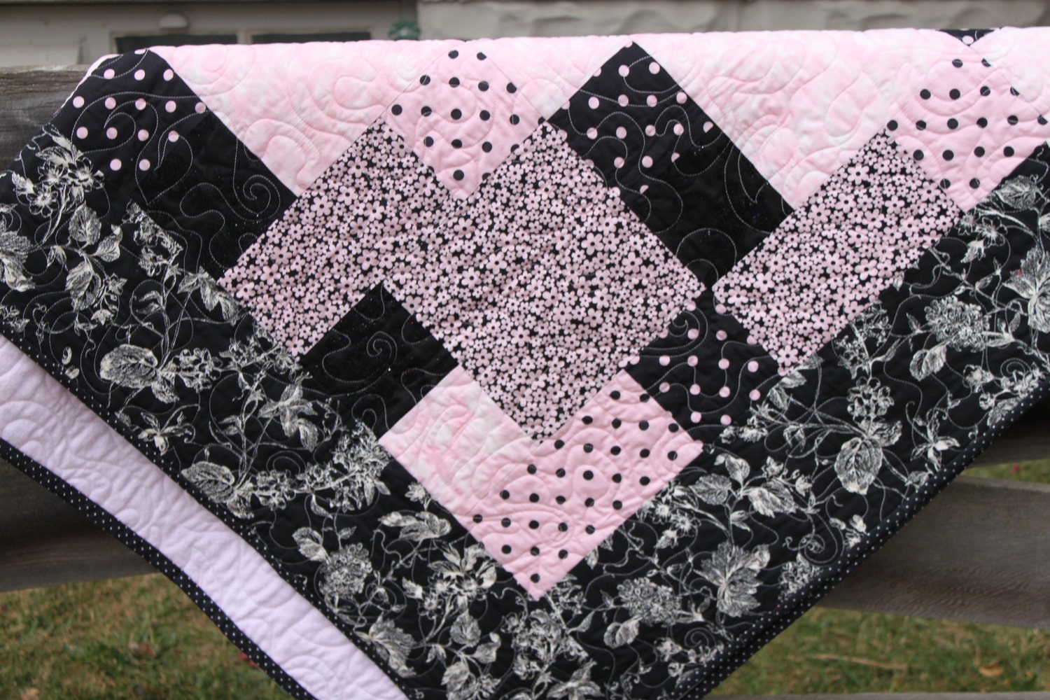 lap-quilt-light-pink-and-black-sparkly-quilt-handmade