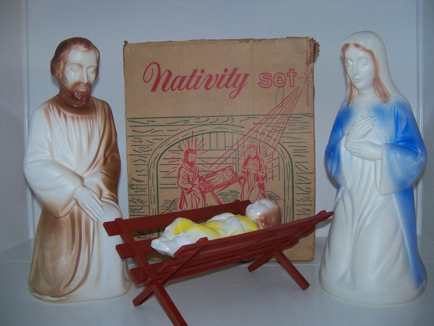 1969 Blow Mold Empire Nativity Set with original box Four