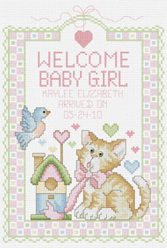 Items similar to Welcome Baby Girl Counted Cross Stitch Birth