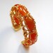 Orange Carnelian gold wire wrapped bangle - semi precious stone - fall fashion bracelet