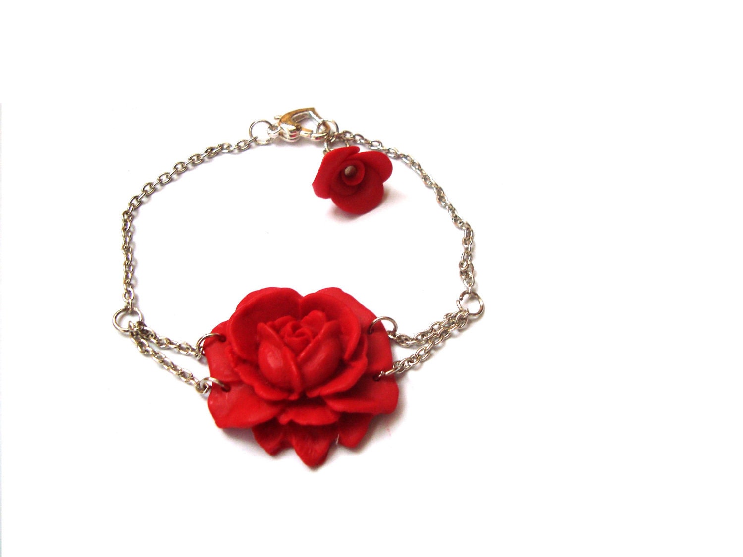 Items similar to Beautiful Red Flower Rose Bracelet. Red Jewelry ...