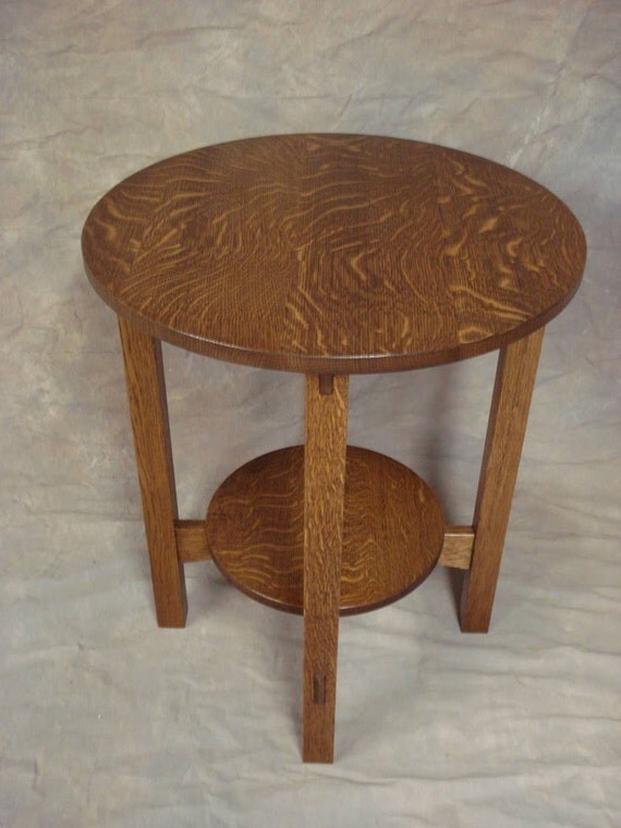Large Round Mission End Stand Quartersawn Oak With Exposed