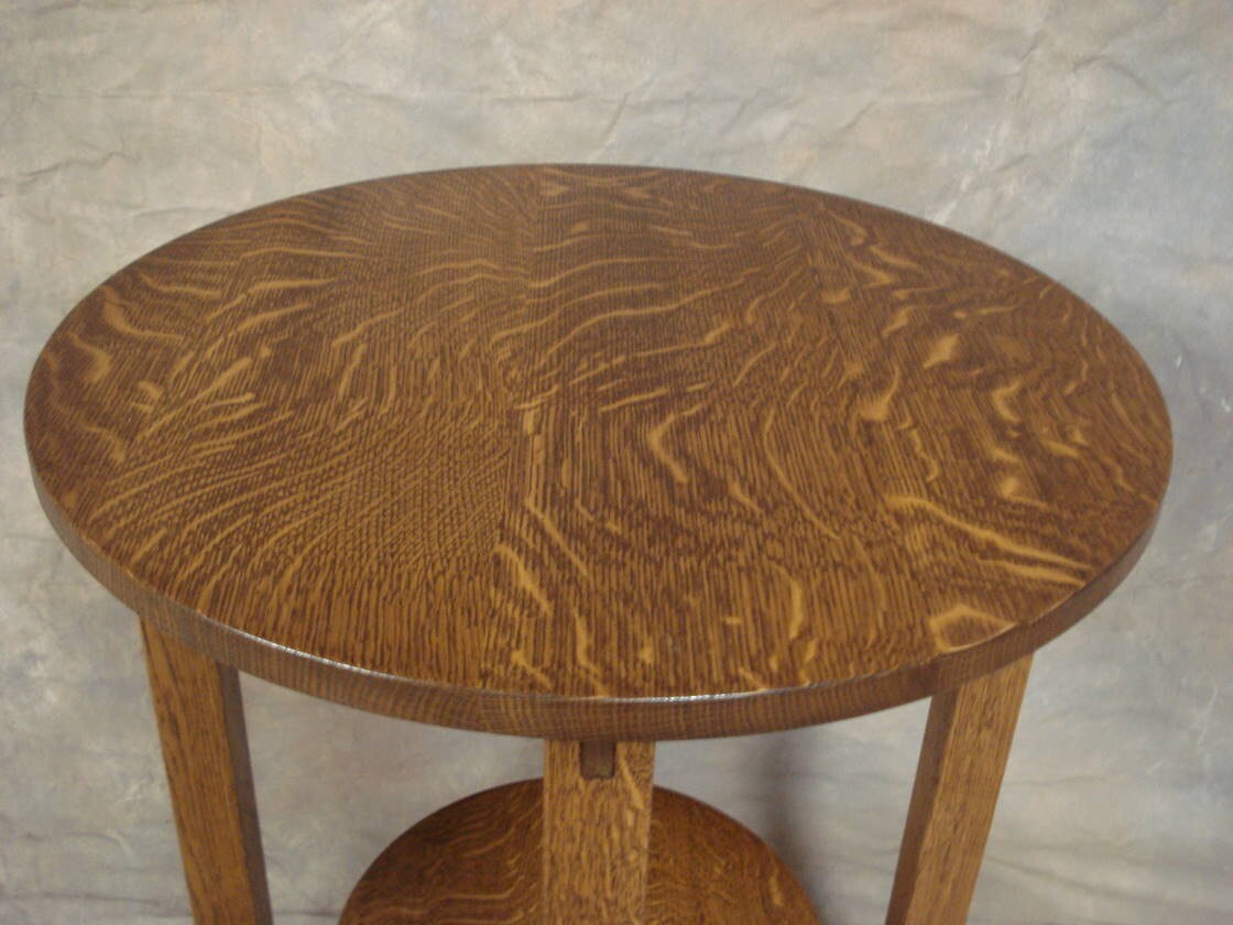 Large Round Mission End Stand Quartersawn Oak With Exposed