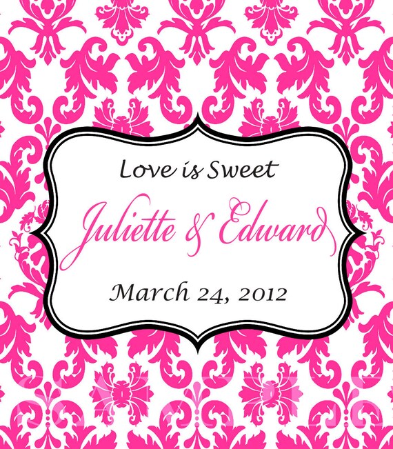 Items similar to Customized Wine Bottle Label Hot Pink Damask Wine Label DIY Printable Wine