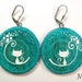Turquoise handpainted wooden earrings with white cats